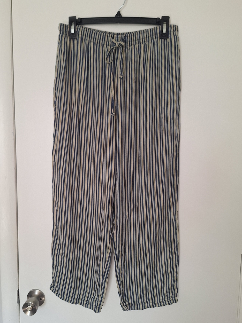 Sag Harbor Navy, Beige, Green Vertical Stripe Cropped Drawstring Pants